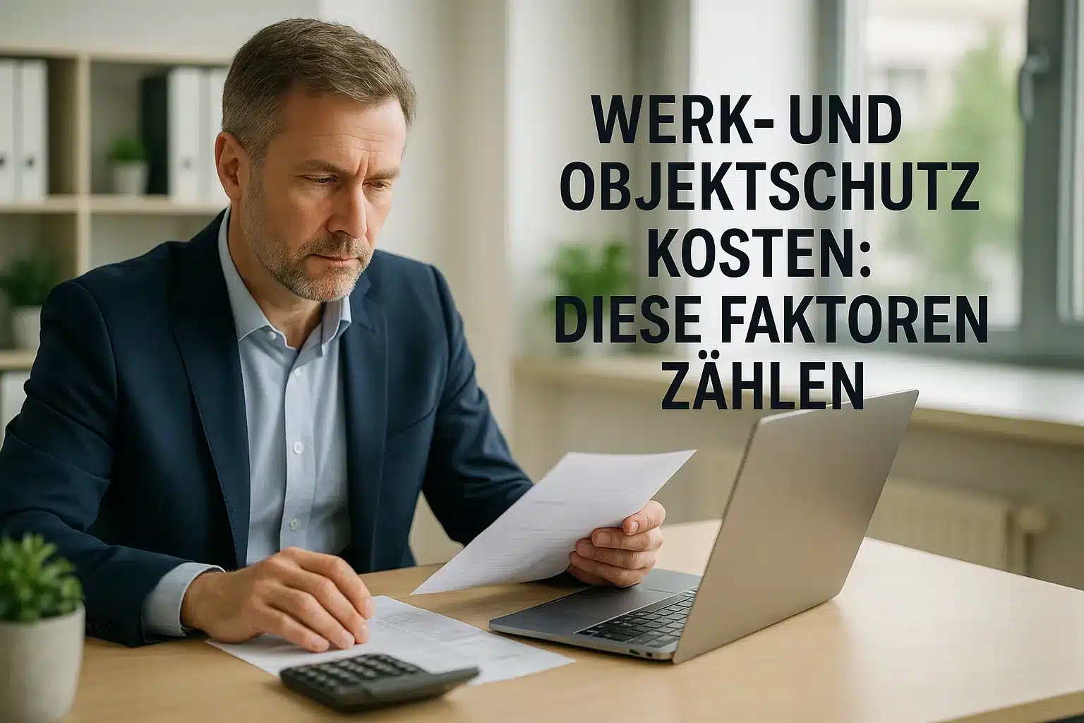 Werk- und Objektschutz Kosten: Diese Faktoren zählen - eher ein tipp ratgeber bild, bitte foto realistisch, wenig text, dezent, seriös. nicht immer die person eher sowas wie "Tipps zu den Faktoren 2026" aber professionell.